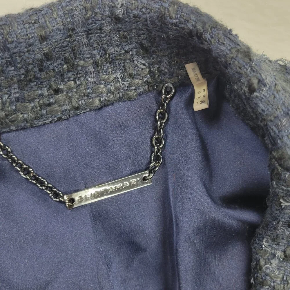 Elie Tahari Tweed Boucle Blazer Jacket Navy Black Silver 0 - Picture 3 of 3